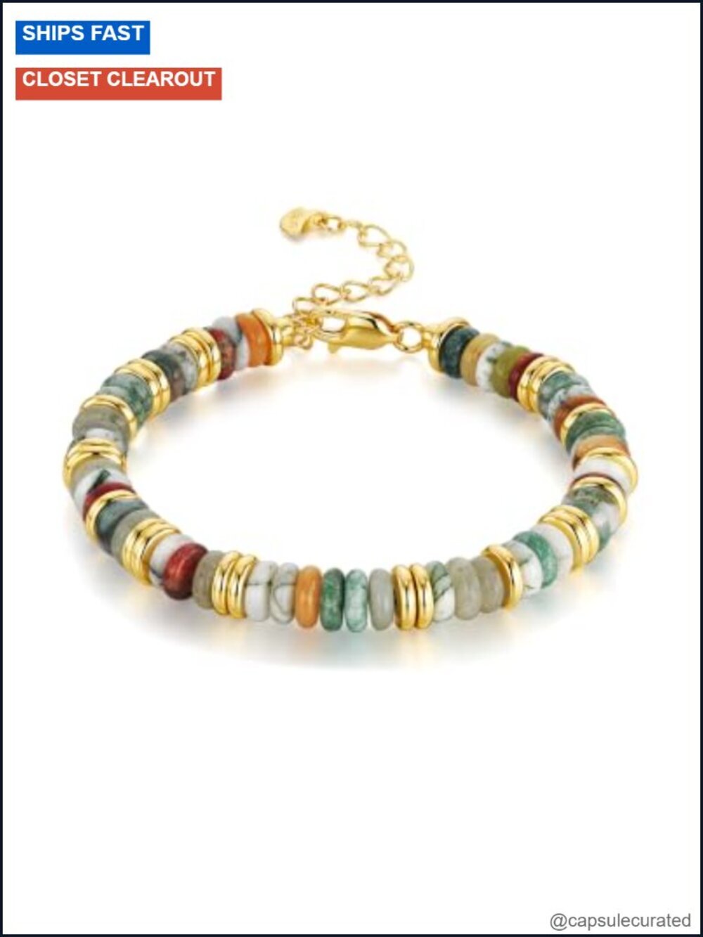 18K Gold Plated Stone Bangle Bracelets Set, Beaded Stack Bracelets for Women